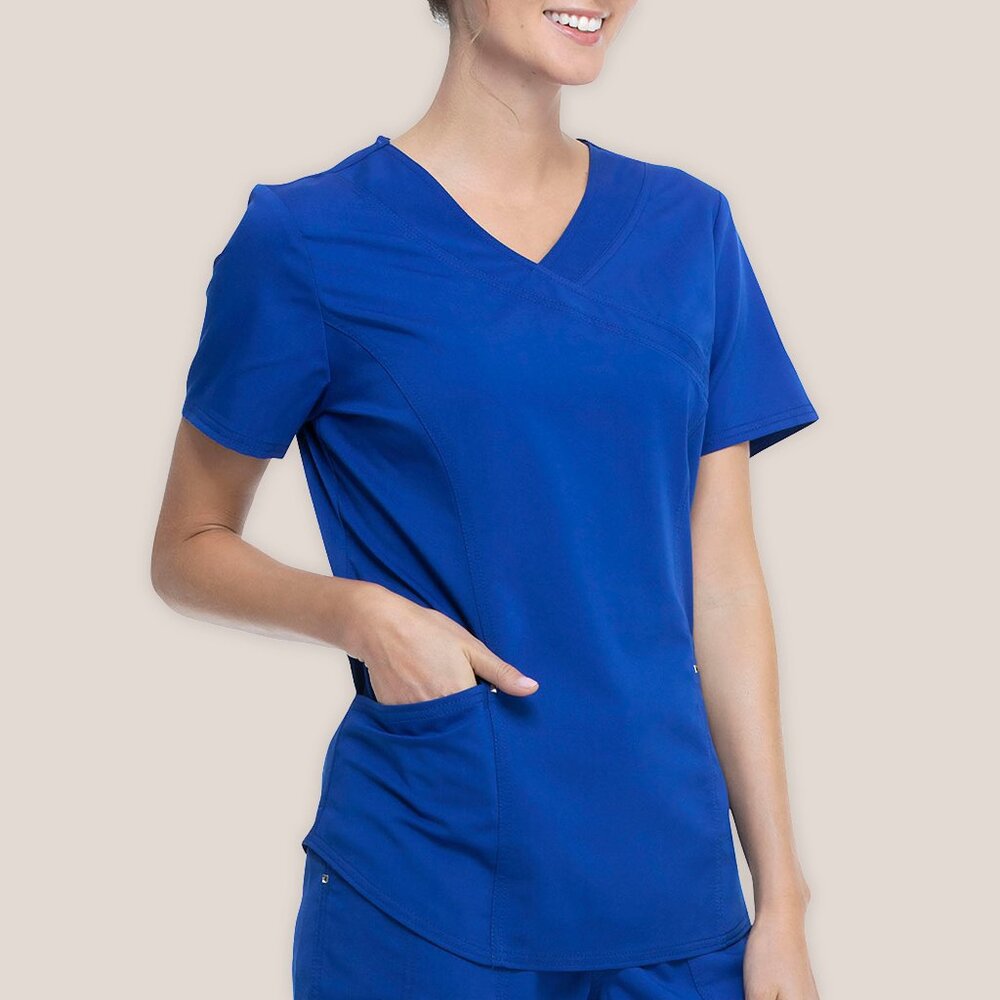 SCRUBSTAR Ultimate Mock Wrap Top | Short Sleeve Royal Blue Scrubs Shirt
